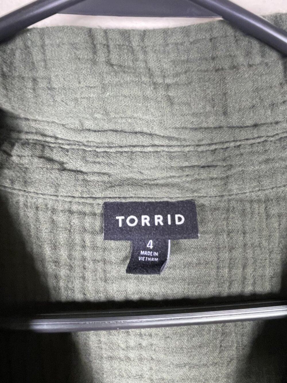 Torrid Midi Double Pucker Gauze Shirt Dress Size: 4 Olive Green Missing Belt! - Picture 3 of 6